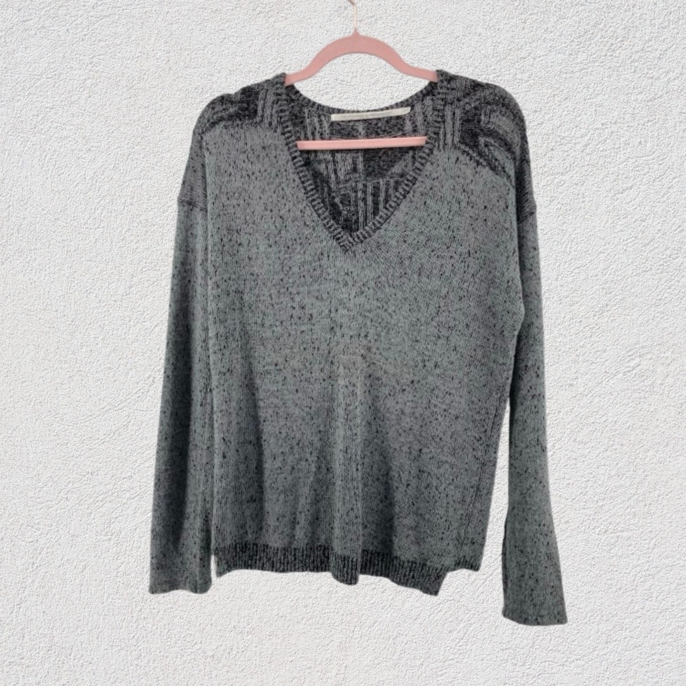 Twelfth‎ Street by Cynthia Vincent Grey Fringe V-Neck Sweater Wool Blend S Knit
